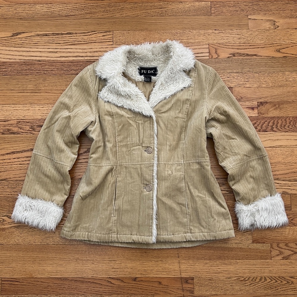 Vintage Y2k Cream & Beige Corduroy Penny Lane Coat